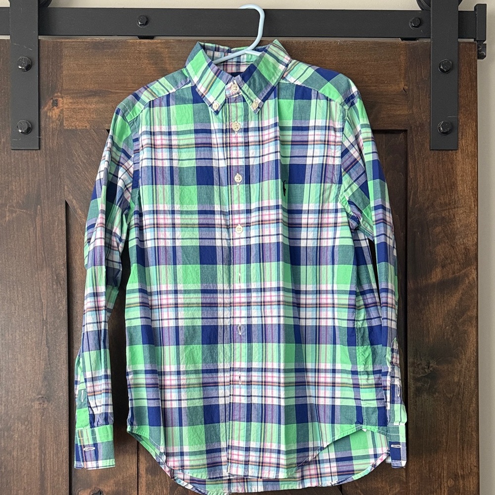 Ralph Lauren Green and Blue Plaid Shirt excellent shape button down